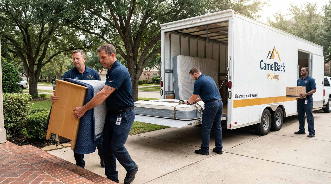 Crew loading residential truck for cross-state move from Macedon, NY